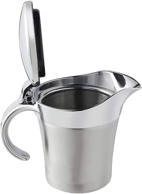 Double Insulated Gravy Boat - Stainless Steel Sauce Jug with Hinged Lid Hinged Lid Ideal for Gravy or Cream at Thanksgiving (450ML/16 OZ)