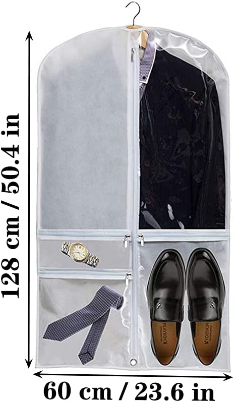 Wedding Dress Cover 50inch for Hanging Clothes, Gusseted Closet Storage Costume Dance Garment Bag with 3 Clear Zipper Pockets, Breathable Travel & Competition Protector for Suit Coat Jacket Sweater