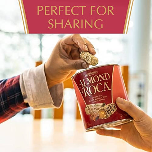 Brown & Haley Almond ROCA Canister, Individually Wrapped Chocolate Candy, Classic Buttercrunch Toffee with Almonds, 10 Ounces (Pack of 1)