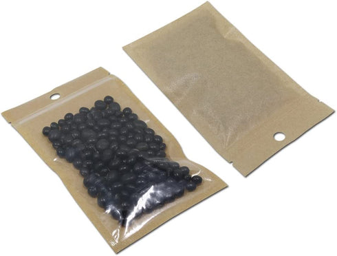 100Pcs Clear Brown Kraft Paper Plastic for Zip Reclosable Bag Lock Flat Heat Sealable Smell Proof Packaging Bags Zipper Lock Coffee Plastic Bags (10x18cm (3.9x7.1 inch))