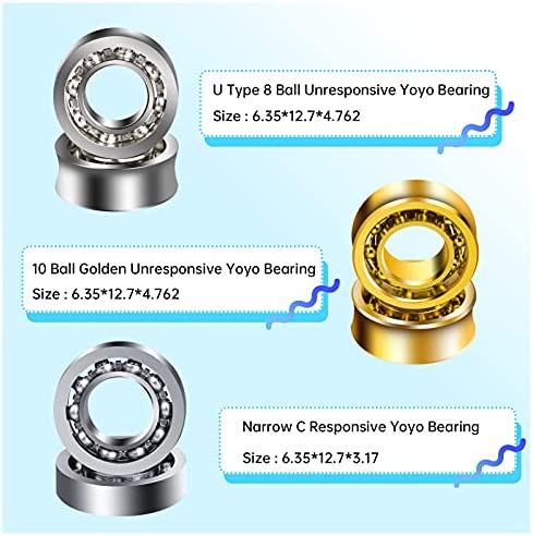 MAGICYOYO Complete Yoyo Bearing Pack, 10 Ball Golden Unresponsive Yoyo Bearing + Size C 8 Ball Yoyo Bearing + Narrow C Responsive Yoyo Bearing + Bearing Removal Tool + 6 Yoyo Strings + 6 Yoyo Axles