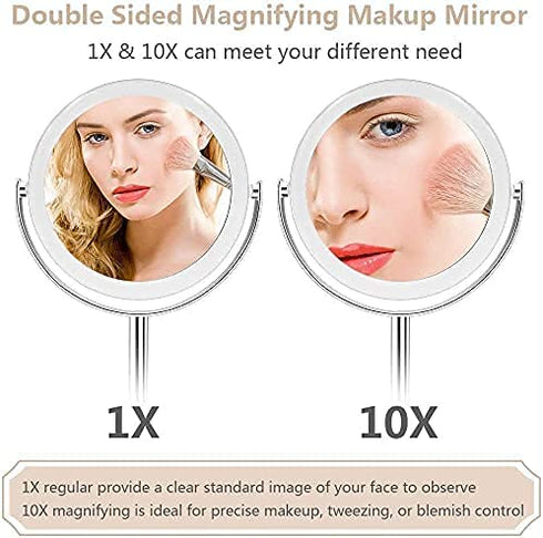 Makeup Mirrors Make-up Mirror Table Mirror with 1/10-fold Magnification, Double-Sided & 360 ° swiveling for Make-up, Shaving, Facial Care in The Living Room, Cosmetic Studio, Jewelry Store