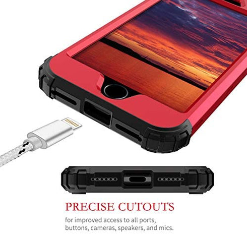 Hekodonk for iPhone SE 2022/2020 Case, Heavy Duty Shockproof Protection Hard Plastic+Silicone Rubber Hybrid Protective Case for iPhone SE 3rd/2nd Generation/iPhone 8/7 4.7" Bling Red