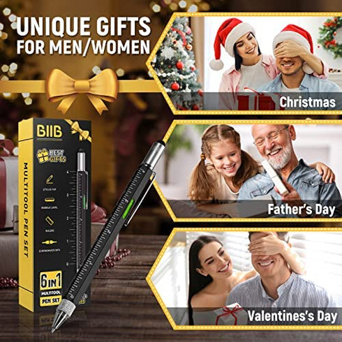 BIIB Gifts for Men, Stocking Stuffers for Men, 6 in 1 Multitool Pen Tools Gadgets for Men, Unique Gifts for Dad, Christmas Birthday Gifts for Men Who Have Everything, Husband, Grandpa, DIY Handyman