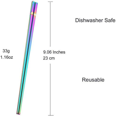 Dtdepth Stainless Steel Chopsticks - 5 Pairs 9.06inch Multicolor Reusable Dishwasher Safe Metal Chopsticks - Square Lightweight Non Slip Flat Chop Sticks - Easy to Use and Clean (No Color Fading)