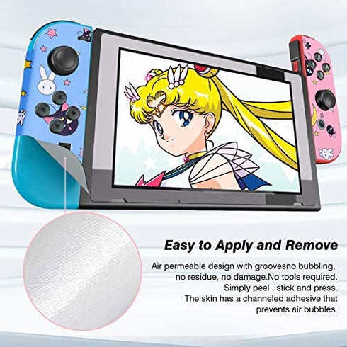 DLseego Switch Skin Sticker Pretty Pattern Full Wrap Skin Protective Film Sticker Compatible with Switch-Blue and Pink Sailor Moon