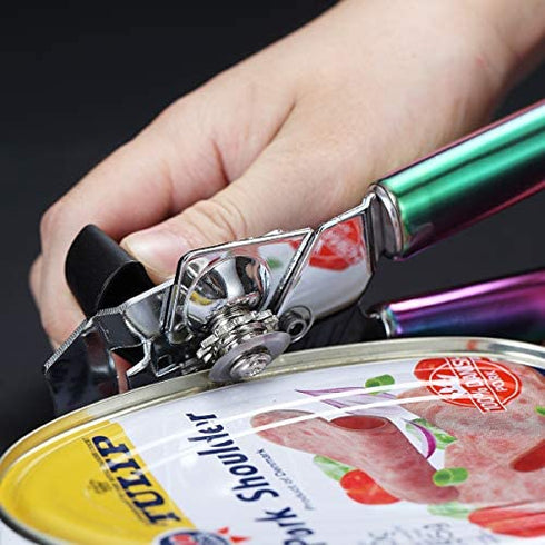 Berglander Can Opener, Stainless Steel Rainbow Handle Can Opener, Titainium Colorful Plating Handle Can Opener Hand Held, Smooth Edge Manual Can Opener, Heavy Duty (Rainbow)