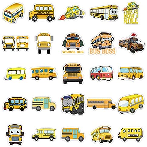 School Bus Stickers - 100pcs Bus Stickers Vinyl Waterproof Stickers for Adults Teens Girls Boys Toddlers Kids for Journaling Water Bottle Hydroflask Laptop Decor