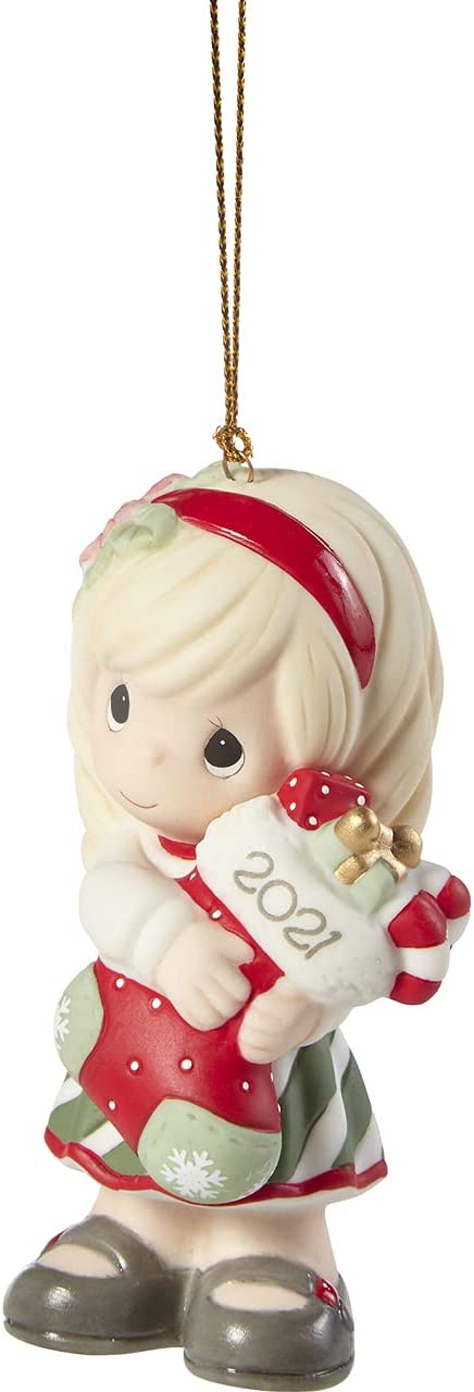 Precious Moments 211002 You Fill Me with Christmas Cheer 2021 Dated Girl Bisque Porcelain Ornament , White