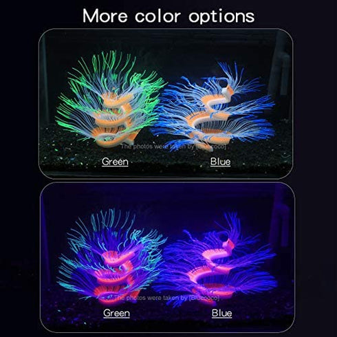 Bluecoco Soft Silica Gel Moves Naturally with Water Flow, Aquarium Decorations Glow in The Dark, Glowing Coral Ornaments for Fish Tank Decorations (Green, Anemone)