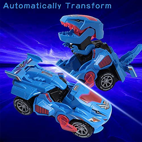 Dinosaur Toys for 3-6 Year Old Boys for Kids Transforming Dinosaur Car with LED Light and Music Gifts for 4-7 Year Old (Blue) by huwairen