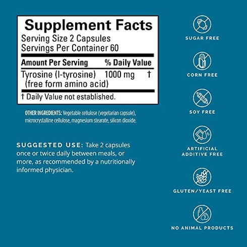 BRAINMD Dr Amen Tyrosine - 120 Capsules - Promotes Mental Focus, Clarity & Alertness - Gluten Free - 60 Servings