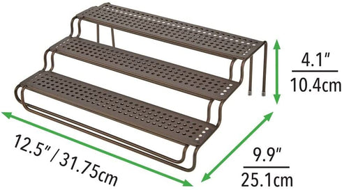 mDesign Adjustable, Expandable Kitchen Wire Metal Storage Cabinet, Cupboard, Food Pantry, Shelf Organizer Spice Bottle Rack Holder - 3 Level Storage - Up to 25" Wide - Bronze