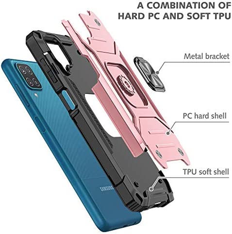 REAMOUNT Case for Boost Celero5G Celero 5G with 2 Pack Screen Protector, Military Grade Protective Heavy Duty 360° Finger Ring Stable Holder Kickstand Cover for Boost Celero 5G Phone Case (Rose Gold)