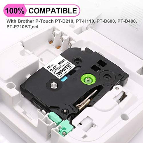 Compatible Brother TZe TZ Tape 12mm 0.47" Label Maker Tape TZe-231 TZeMQP35 TZeMQF31 TZeMQ531 TZeMQE31 TZeMQY31 Laminated Tape for Brother P Touch PT H110 D200 D210 D400 D600, 6 Pack