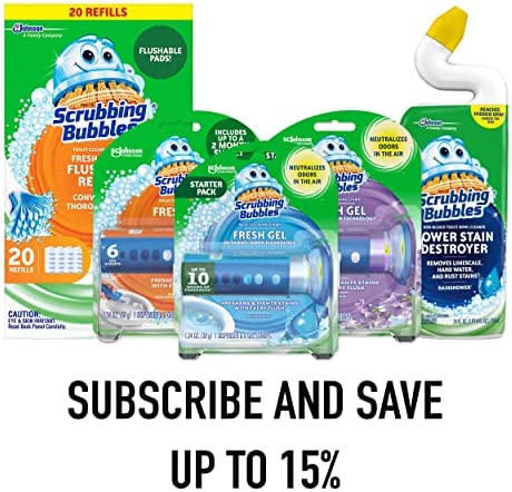 Scrubbing Bubbles Fresh Gel Toilet Bowl Cleaning Stamps, Gel Cleaner, Helps Prevent Limescale and Toilet Rings, Lavender Scent, 6 Stamps, 1.34 Oz