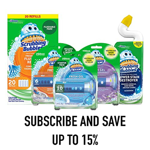 Scrubbing Bubbles Fresh Brush Toilet Bowl Cleaning System Starter Kit, Stain Removing, Citrus Action Scent, Includes: Wand + 4 Refills + 1 Stand