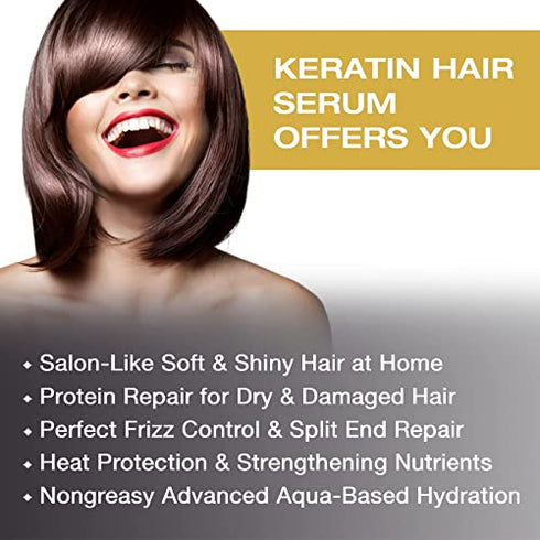 Vitamins Keratin Protein Hair Serum - Biotin Anti Frizz Control Repair Treatment with Castor Oil for Frizzy Dry Damaged Hair - Straight or Curly Hair Products - Heat Protectant for Shine and Gloss