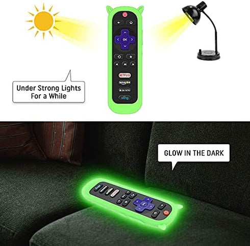 2 Pack Protective Case for TCL Roku TV RC280 Remote, Silicone Cover Shock Proof Remote Controller Skin, Cute Cat Ear Shape Anti Slip Universal Replacement Sleeve Protector-Glow Blue,Glow Green