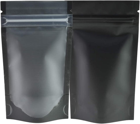 QQ Studio Pack of 100 Translucent Front Matte Black Poly Plastic Resealable Bags (0.8oz (3" x 5"), Stand-Up Pouch)