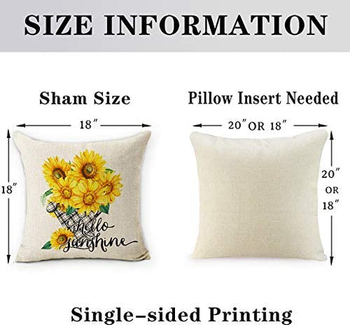 Hexagram Rustic Sunflower Pillow Covers 18 x 18 Set of 4 Decorative Farmhouse Cow Truck Design Soft Linen Throw Pillow Cover Cushion Case for Sofa Bench Living Room Indoor Outdoor Home Decor