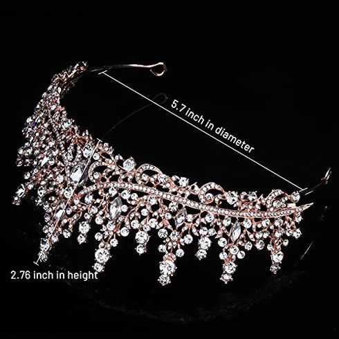 TOBATOBA Crystal Wedding Tiara for Women Rose Gold Crown for Women Royal Queen Crown Headband Metal Princess Tiara for Bride Quinceanera Headpieces for Birthday Prom Pageant Halloween Costume Cosplay