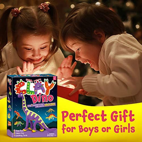 Create Your Own Clay Dino Build 4 Dinosaur Models with Air Dry Modeling Clay Arts & Crafts Kit for Boys & Girls Magic Modeling Clay for Kids Dinosaur Toys STEM Gifts Craft Activity Kit for Ages 6+