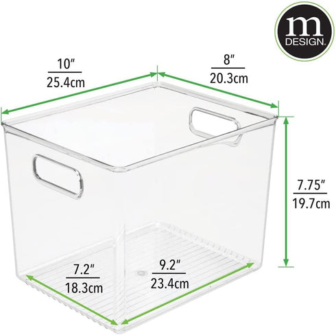 mDesign Plastic Tall Deep Organizing Kitchen Pantry Cabinet, Refrigerator, Freezer Food Organization Storage Bin with Handles, Drawer Container Organizer - Ligne Collection - Clear