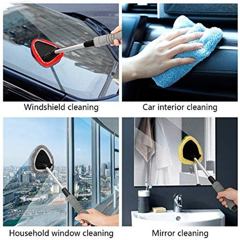Gven Windshield Cleaning Tool Car Hard to Reach Areas Window Cleaner Wand Microfiber Car Interior Windshield Cleaner with Aluminum Handle& 4 Reusable Cloth/Cover As Seen On TV