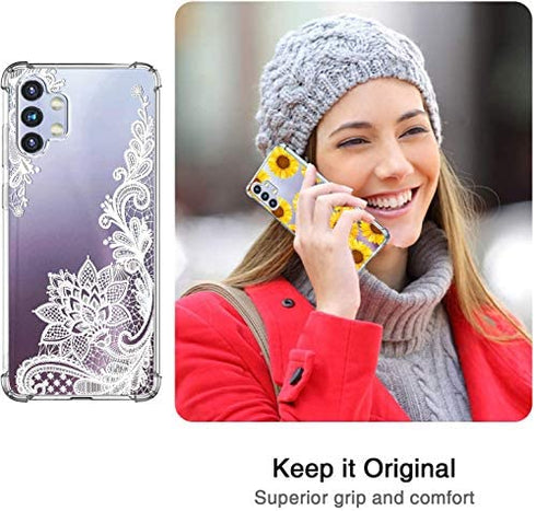 (3 Pack) for Samsung Galaxy A32 5G Case for Girls Women Shock-Absorption Anti-Scratch Crystal Clear Soft TPU Slim Bumper Protective Phone Case Cover for Samsung Galaxy A32 5G, Flower