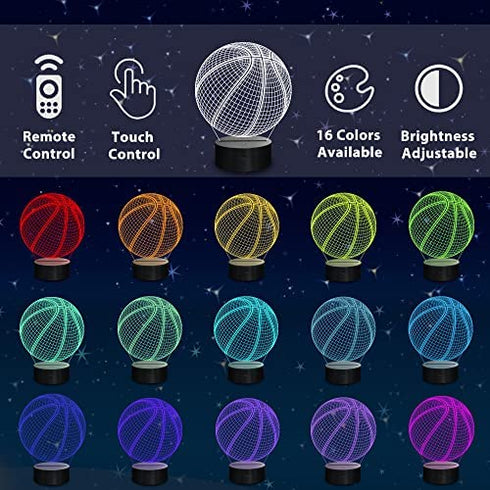 Lampeez Kids 3D Basketball Night Light Optical Illusion Lamp with 16 Colors Changing Remote Control Birthday Xmas Valentine's Day Gift Idea for Sport Fan Boys Girls