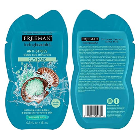 FREEMAN Facial Mask Variety Pack: Oil Absorbing and Anti Stress Clay, Detoxifying Charcoal Mud, Clearing Peel Off, Hydrating Gel Cream Beauty Face Masks, 6 count…