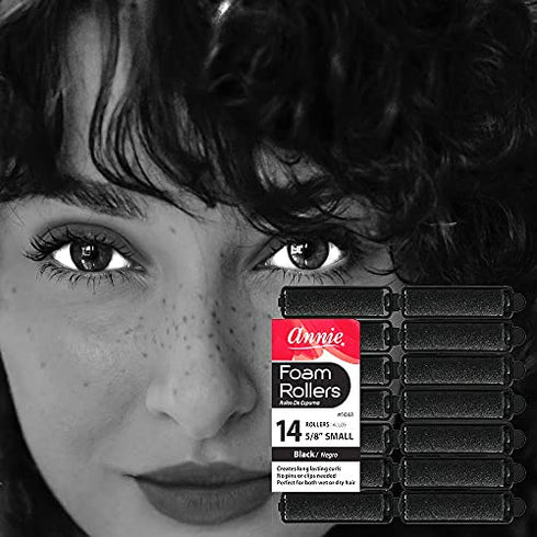 Annie- Salon Style Small Foam Hair Rollers - (5/8") Black - (14) Piece Set - Soft Heat-less Hair Curling Tools