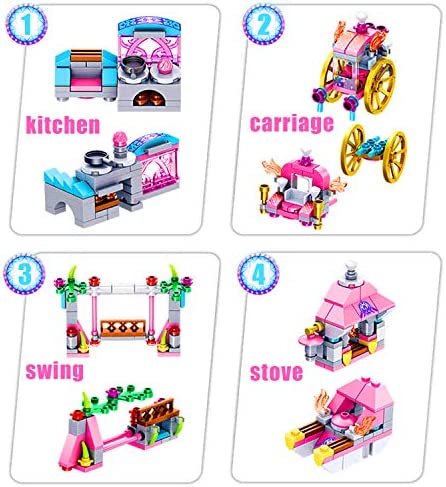 U & I Direct Building Blocks Set Toy for Girls, 25 in 1 Pink Princess Castle Building Bricks, 568 PCS STEM Construction Building Blocks Toys Set for Birthday for Kids Aged 6 7 8 9 10 11 12 Yr Old