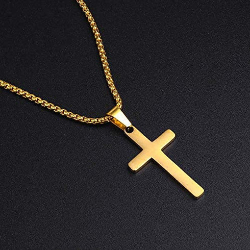 M MOOHAM Cross Necklace for Men - Stainless Steel Silver Gold Black Plain Cross Pendant Necklace Simple Jewelry Gifts, 16 - 24 Inches Chain