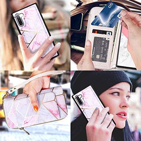 ELV Wallet Purse Case Designed for Samsung Galaxy Note 10 Case PU Leather Folio Flip Case with Credit Card Slots, Detachable Case and Back Stand