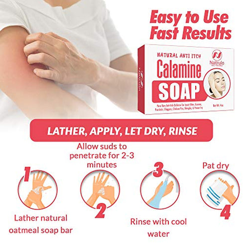 Natural Instant Itch Relief Soap Bar - Calming Calamine Soap for Itchy Skin, Bug Insect Mosquito or Ant Bite, Eczema, Poison Ivy Rash, Chicken Pox - Pure Raw Anti-Itch Defense Cleansing Skincare