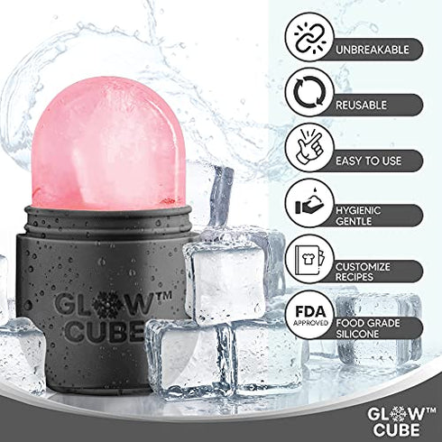 Glow Cube Ice Roller For Face Eyes and Neck To Brighten Skin & Enhance Your Natural Glow/Reusable Facial Treatment to Tighten & Tone Skin & De-Puff The Eye Area (Black)