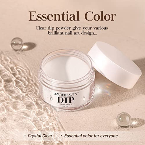 AZUREBEAUTY Clear Dip Powder Nail, Basic Transparent Nail Dipping Powder Crystal French Dip Nails Acrylic Nail Dip Art Starter Manicure Beginner DIY Salon Home Gift, No Need Lamp, 1 Oz/28g
