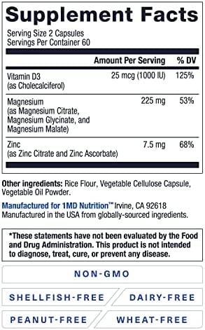 1MD Nutrition MagMD Plus - Magnesium with Zinc & D3 | Promotes Heart Health, Supports Bone & Muscle Strength, and Aids Immune System - 120 Ct