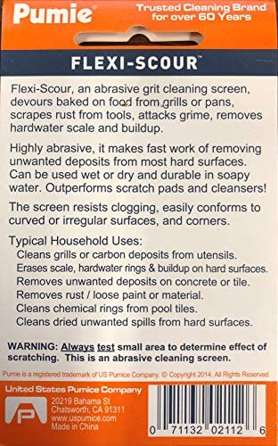 Pumie Flexi-Scour, 1 Pack, Flexible Scrubbing Screen for Household Cleaning, Flex 48, 5.5" x 4", Abrasive Grit Cleaning Screen, Clean Grills, Remove Carbon, Rust and Scale, Pack of 1