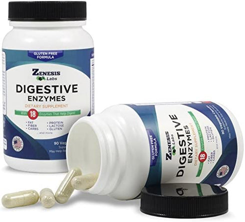Zenesis Labs Digestive Enzymes - Amylase, Bromelain, Protease, Lipase & 14 Other Enzymes - 90 Capsules