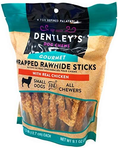 Dentley's Gourmet Wrapped Rawhide Sticks Dog Treats - Chicken 40 Count Per Pack