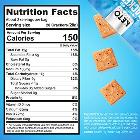 Keto Crackers low carb crackers (Sea Salt) Keto friendly snack crackers almost zero carb no sugar (3 Pack) almond flour crackers healthy snack absolutely gluten free crackers paleo snack friendly