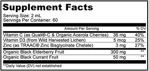 Codeage Black Elderberry Syrup, Vitamin C, Vitamin D, Zinc, Black Currant - Black Sambucus Liquid Drops Supplement for Kids & Adults – Elderberries Juice - Flavonoid, Vegan – 2-Month Supply – 4 fl oz