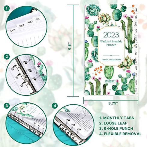 2023 Planner Refills - 2023 Weekly & Monthly Planner Refill, A6 Refill Paper, A6 Planner Inserts, 3-3/4" x 6-3/4", Planner Refills 2023 with Monthly Tabs, 6-Hole Punched, Loose Leaf
