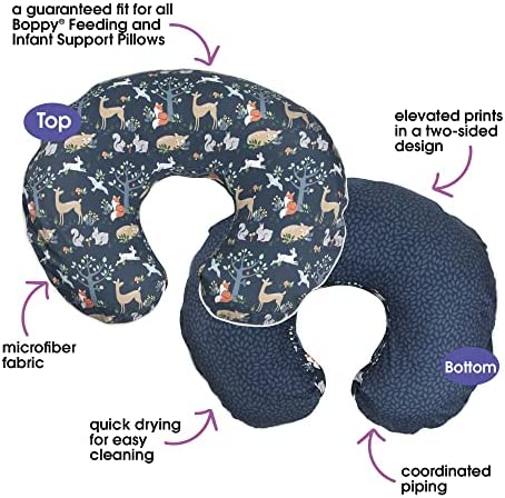 Boppy Nursing Pillow Cover—Premium | Blue Forest Friends | Soft, Quick-Dry Microfiber Fabric| Fits Bare Naked, Original and Luxe Breastfeeding Pillow | Awake Time Only