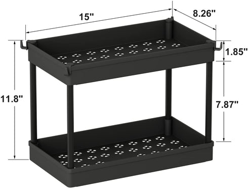 Under Sink Organizer and Storage, DUSASA 2-Tier Under Bathroom Sink Organizer Bath Collection Basket with 4 Hooks,Under Sink Shelf Organizer Rack,Multi-purpose Under Sink Storage for Bathroom