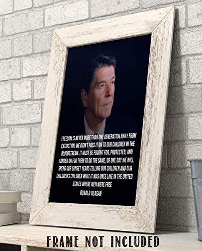 Ronald Reagan Quotes Wall Art-"Freedom is One Generation Away"- 8 x 10" Typographic Portrait Print-Ready to Frame. Modern Home-Office Décor. Presidential Quotes. Perfect Inspirational-Patriotic Gift.