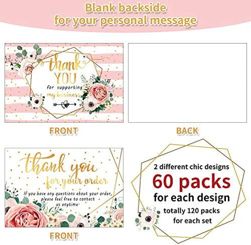 120 Mini Thank You for Your Order Business Cards Shopping Purchase Thanks Greeting Cards to Customer, Floral Design Appreciation Cards for Small Business Owners Sellers, 3.5 x 2 Inch